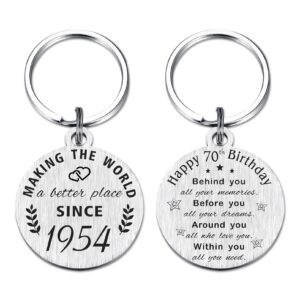 ABNTY 70th Birthday Gifts for Women Men, 70 Year Old Birthday Keychain, Born in 1954 Gifts, 1954 Birthday Decorations