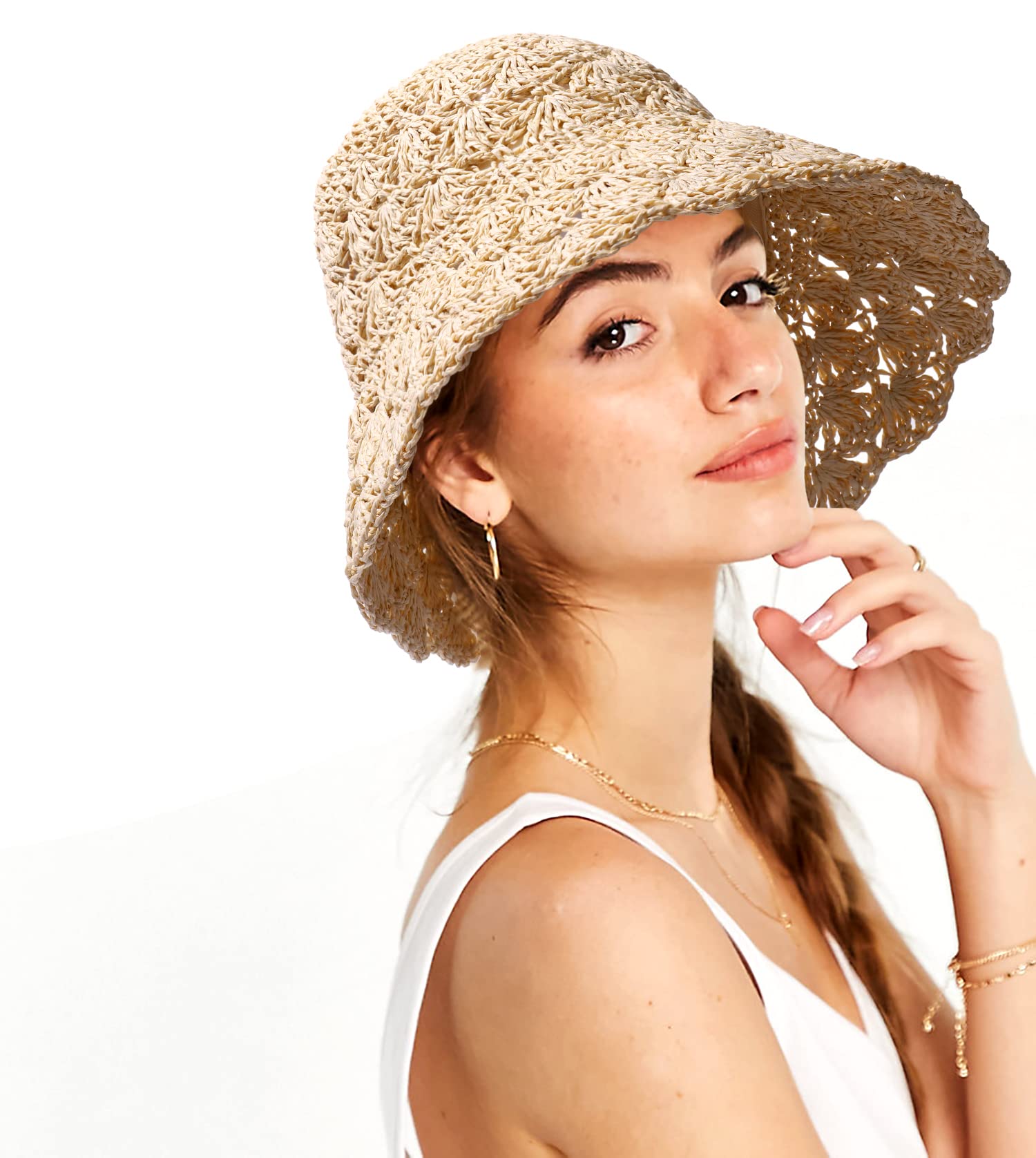 Sun Hat Womens Summer Packable Bucket Hats Boho Beach Straw for Women UV Protection Cute Foldable Cap for Ladies Girls