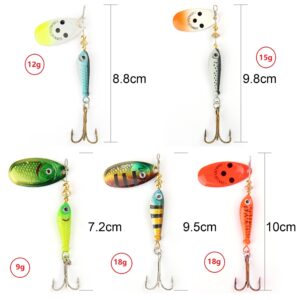 Fishing Lure Spinnerbait, Bass Trout Salmon Hard Metal Spinner Baits Kit with Tackle Boxes (Style A-5PCS)