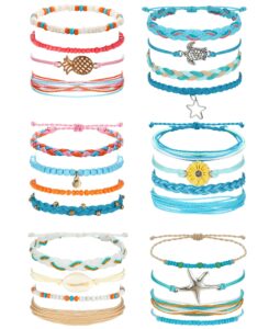 lolias 24 pieces waterproof string bracelets for women surfer wave boho bracelet adjustable handmade friendship bracelet string ocean beach boho bracelets anklets for women ocean