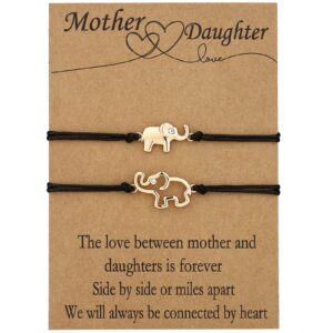 ascona mother daughter bracelets set for 2, mom daughter elephant matching bracelet, back to school bracelet mommy and me mothers day valentines day gifts (gold)