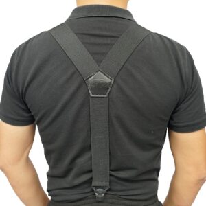 MELOTOUGH Airport Friendly Suspenders,NO buzz Plastic Clip 1.5 inch Fully Elastic Braces with Y Back Leather Patch(Black)