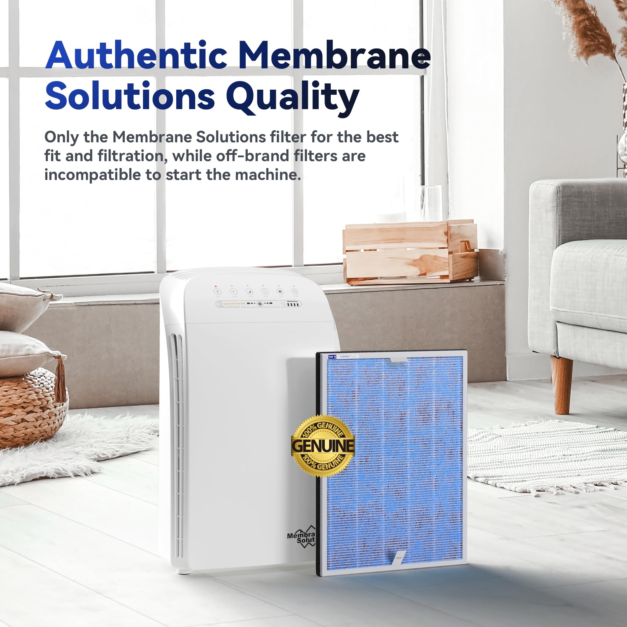 Membrane Solutions MSA3/MSA3S Genuine Original Air Purifier Filter Replacement 2 Pack, Upgraded 4-in-1 H13 True HEPA Filter with OdallerPure Technology