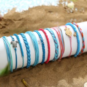 LOLIAS 24 Pieces Waterproof String Bracelets for Women Surfer Wave Boho Bracelet Adjustable Handmade Friendship Bracelet String Ocean Beach Boho Bracelets Anklets for Women Ocean