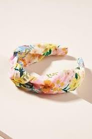 RIFLE PAPER CO. Marguerite Knotted Headband, Bright Floral Pattern, Design Printed Fabric Over Structured Full Polyester on Durable Plastic Band, 1 Count