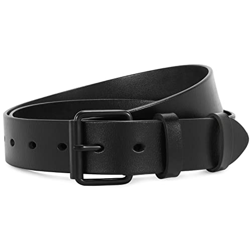 SANSTHS Women Black Casual Leather Belt with Gold Buckle Ladies Dress Belt for Jeans Pant 1.45" Width