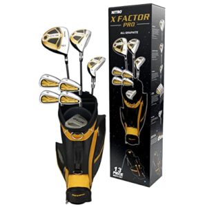 nitro x factor 13 piece golf set all graphite men's, right handed, gold/silver