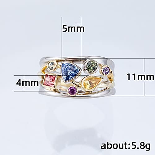 925 Sterling Silver Multicolor Multi Row Ladies Sparkling Diamond Rainbow Gemstone Ladies Ring Wave Eternity Engagement Wedding Promise Ring Anniversary Cocktail Ring Sizes 6-10 584 (10)