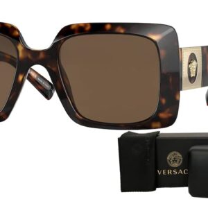 Versace VE4405 108/73 54MM Havana/Dark Brown Rectangular Sunglasses for Women + BUNDLE With Designer iWear Eyewear Kit