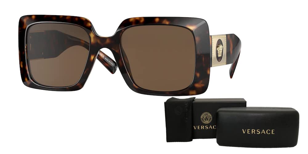 Versace VE4405 108/73 54MM Havana/Dark Brown Rectangular Sunglasses for Women + BUNDLE With Designer iWear Eyewear Kit