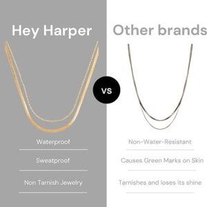 Hey Harper Jewelry Set with Gold Herringbone Necklace and Thin Chain Necklace - Waterproof Jewelry - 14k Gold, Tarnish free, Stainless Steel Jewelry for Women