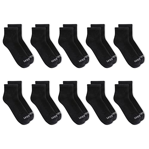 Fruit of the Loom Boys Dual Defense Cushion Comfort Ankle Socks 10 Pack, Black, Boys' Shoe Size: 6-7.5, Count 10 pair(Pack of 1)