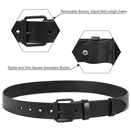 SANSTHS Women Black Casual Leather Belt with Gold Buckle Ladies Dress Belt for Jeans Pant 1.45" Width