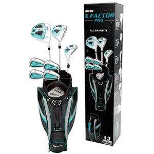 nitro x factor 13 piece golf set all graphite ladies, right handed, teal/silver, large