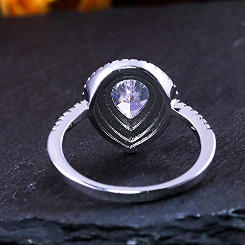 925 Sterling Silver Women's Fashion OL Waterdrop Diamond Ring Classic 18K White Gold Plated Diamond Ring Fashion Elegant Waterdrop Pear Shape Ring Engagement Wedding Ring Size 6-10 585 (9)