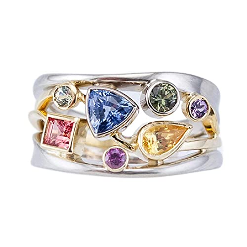 925 Sterling Silver Multicolor Multi Row Ladies Sparkling Diamond Rainbow Gemstone Ladies Ring Wave Eternity Engagement Wedding Promise Ring Anniversary Cocktail Ring Sizes 6-10 584 (10)