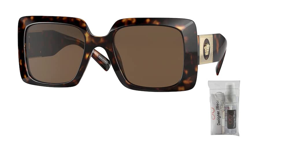 Versace VE4405 108/73 54MM Havana/Dark Brown Rectangular Sunglasses for Women + BUNDLE With Designer iWear Eyewear Kit