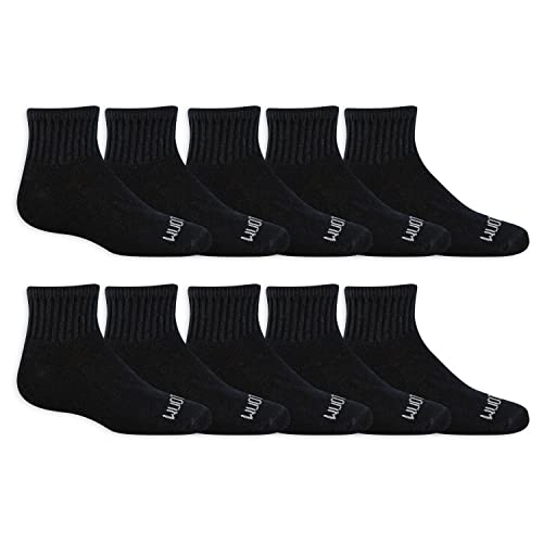 Fruit of the Loom Boys Dual Defense Cushion Comfort Ankle Socks 10 Pack, Black, Boys' Shoe Size: 6-7.5, Count 10 pair(Pack of 1)