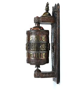 foomantra tibetan wall prayer wheel - crafted on brass and copper from nepal