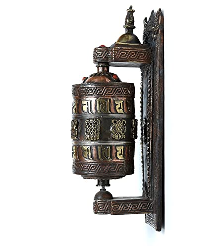 Foomantra Tibetan Wall Prayer Wheel - Crafted on Brass and Copper from Nepal