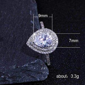 925 Sterling Silver Women's Fashion OL Waterdrop Diamond Ring Classic 18K White Gold Plated Diamond Ring Fashion Elegant Waterdrop Pear Shape Ring Engagement Wedding Ring Size 6-10 585 (9)