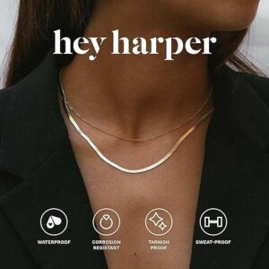 Hey Harper Jewelry Set with Gold Herringbone Necklace and Thin Chain Necklace - Waterproof Jewelry - 14k Gold, Tarnish free, Stainless Steel Jewelry for Women