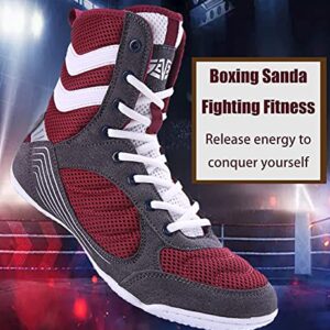 HUIGOU High Traction Men's Youth Women Sports Shoes Boxing Wrestling Combat Speed Squat Mens Weightlifting Fighting Non-Slip Training Competition Sanda Gym Boots, White Blue, 11