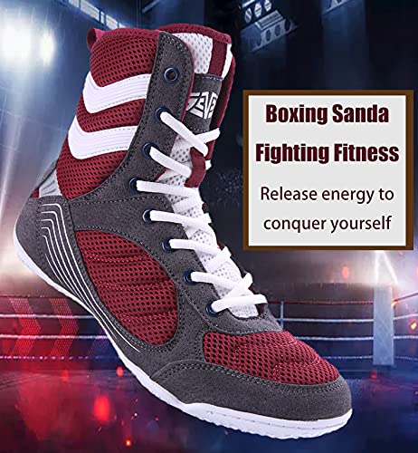 HUIGOU High Traction Men's Youth Women Sports Shoes Boxing Wrestling Combat Speed Squat Mens Weightlifting Fighting Non-Slip Training Competition Sanda Gym Boots, White Blue, 11