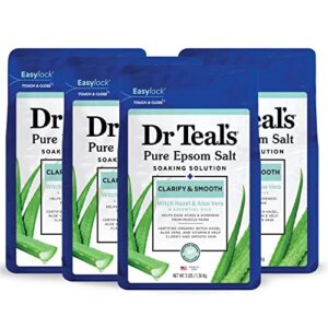 Dr Teal's Pure Epsom Salt Soak, Clarify & Smooth with Witch Hazel & Aloe Vera, 3 lbs (Pack of 4)