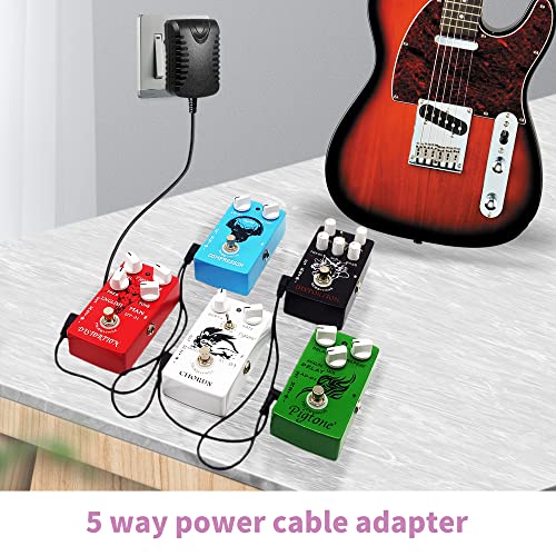 Pedal Adapter 9V DC 1A 1000ma Tip Negative 5 Way Daisy Chain Cables Power Supply for Guitar Effect Pedals