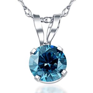 3/8ct round blue diamond solitaire 14k white gold pendant necklace lab grown