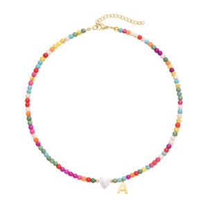 Wellike Initial Necklaces for Women Colorful Beaded Choker Necklace Stainless Steel 18K Gold Plated Y2K Aesthetic Gold Letter Necklace Handmade Boho Summer Necklace Jewelry Gift (A)