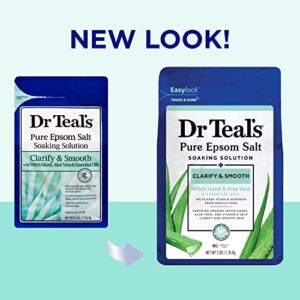 Dr Teal's Pure Epsom Salt Soak, Clarify & Smooth with Witch Hazel & Aloe Vera, 3 lbs (Pack of 4)