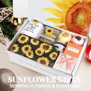 Sunflower Gifts for Women, Fabulous Birthday Gifts Baskets for Women Daughter Mom Sister Best Friend, Care Package with Sunflower Tumbler Bath Bombs Necklace Bracelet Jewelry Dish Socks