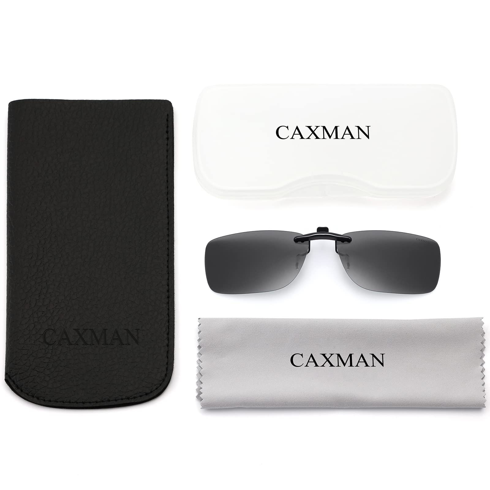 CAXMAN Kids Junior Clip On Sunglasses Polarized Over Prescription Glasses Compact Fit Non Flip Up Rectangle 100% UV Protection Grey Lens Small Size