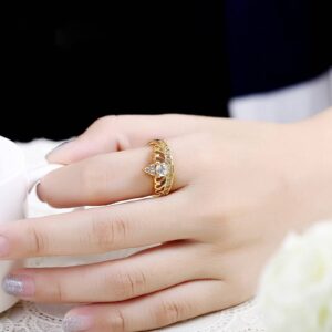 Fashion Rings for Women, Gold Wedding Rings Cubic Zirconia Tiara Princess Queen Best Friend Promise Gifts Size 8