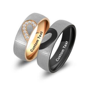 Globart Personalized Engraved Custom Name His and Her Ring Matching Heart Rings for Couples Couple Rings Set Love Women Promise Mens Women's Men (1)