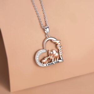 CHIC & ARTSY Mama Elephant Necklace Rose Gold Plated 925 Sterling Silver Lucky Elephant Necklace Never Forget that I Love You Elephant Necklace Mom and Daughter Elephant Necklace for Mothers Day