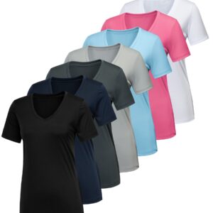 CE' CERDR 7 Pack Workout Shirts for Women, Moisture Wicking Quick Dry Active Athletic Women's Gym Performance T Shirts