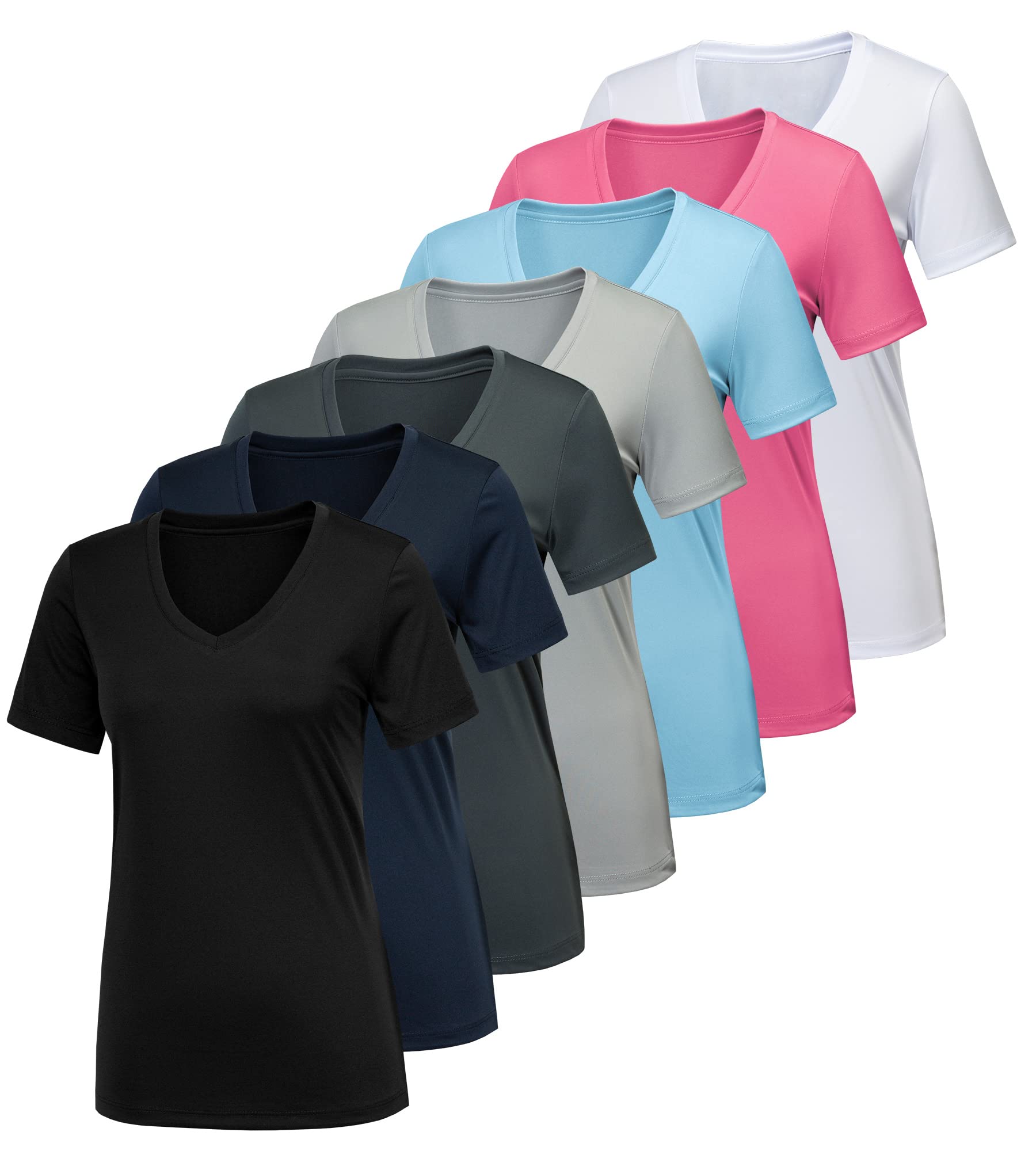 CE' CERDR 7 Pack Workout Shirts for Women, Moisture Wicking Quick Dry Active Athletic Women's Gym Performance T Shirts