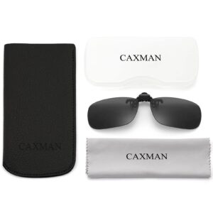 CAXMAN Non Polarized Clip On Sunglasses Over Prescription Glasses for Men Women Flip Up Grey Lens 100% UV Protection Large Size