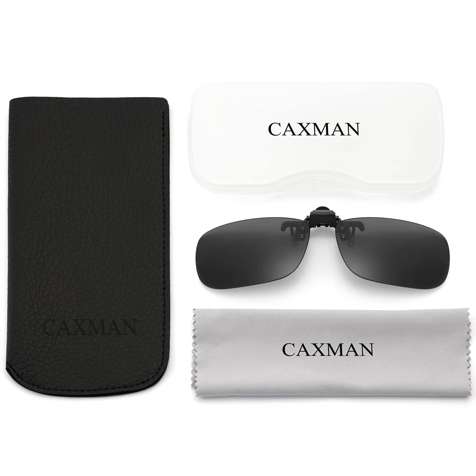 CAXMAN Non Polarized Clip On Sunglasses Over Prescription Glasses for Men Women Flip Up Grey Lens 100% UV Protection Large Size