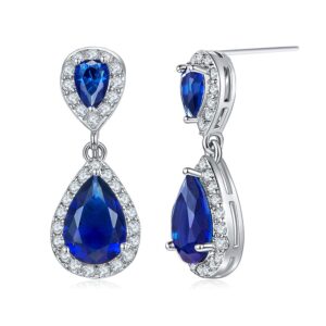 lavina fancy teardrop cz pierced dangle earring classically and elegant hypoallergenic earrings for women brides wedding (blue)