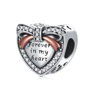 LONAGO Personalized Photo Charm for Women 925 Sterling Silver Forever in My Heart Picture Bead Charm