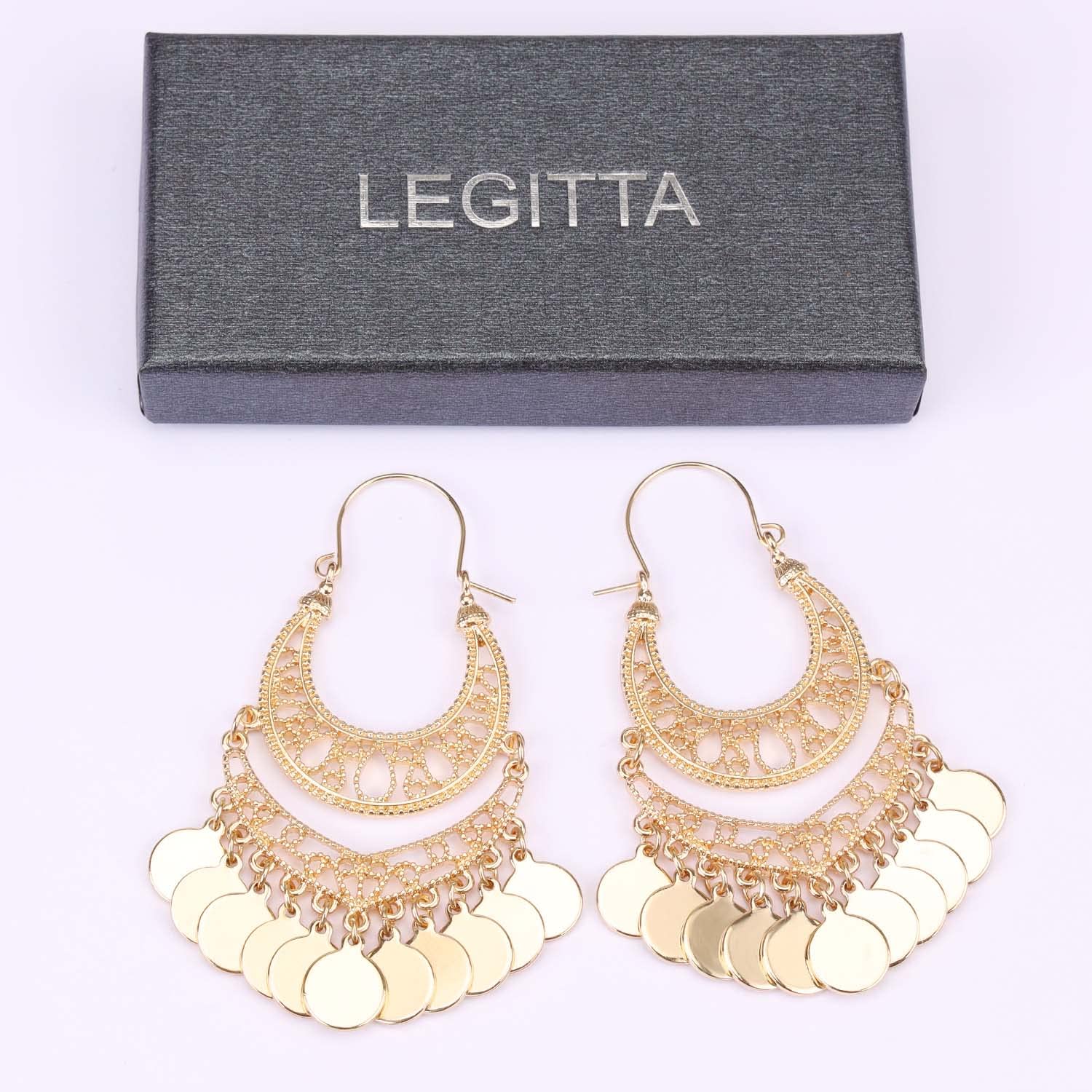 LEGITTA Bohemian Chandelier Earrings Gold Gypsy Coin Disc Charm Tassel Dangle Drop Boho Hoop Fashion Jewelry for Women