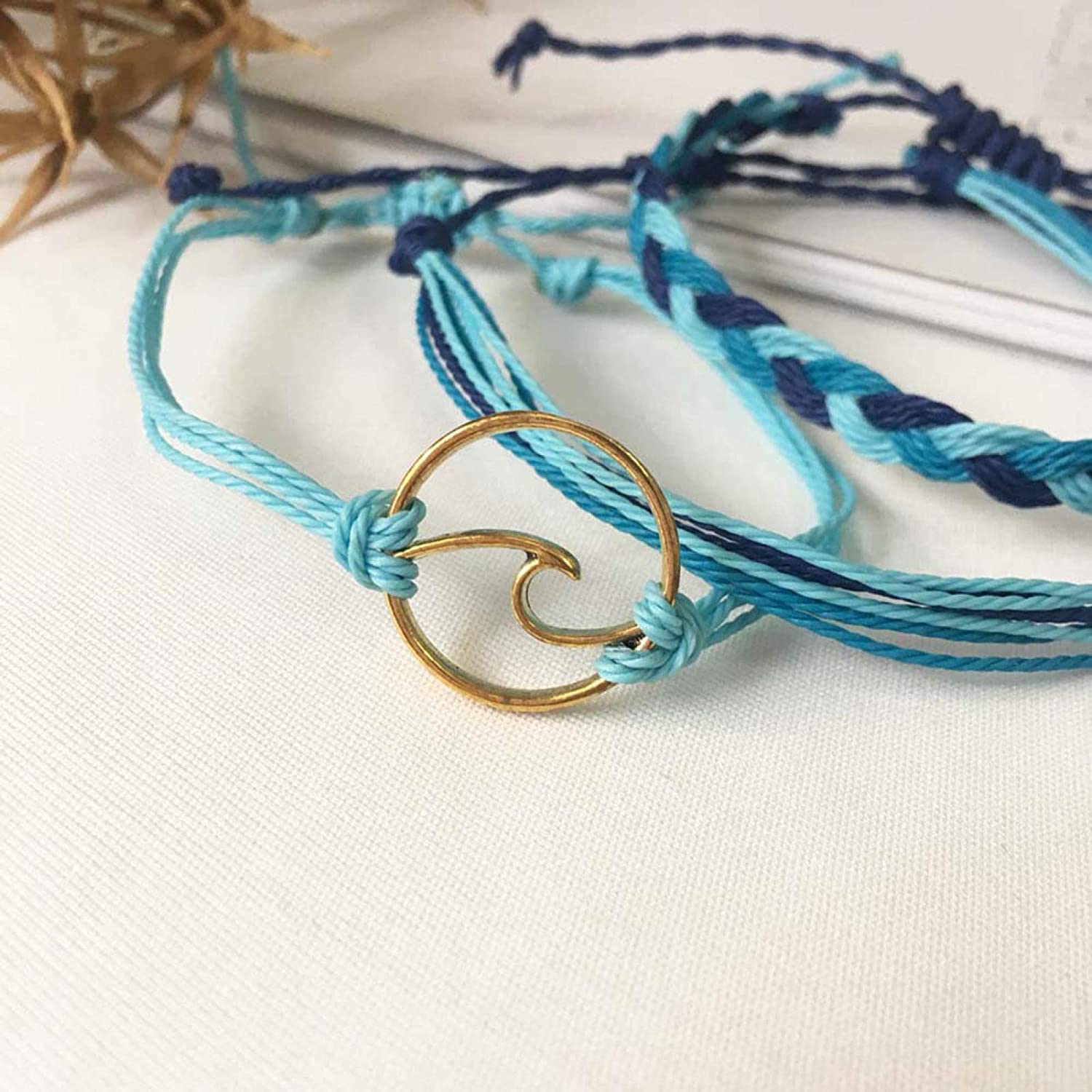 U-M 3Pcs Women Summer Beach Sea Wave Strand Bracelet Adjustable Bangle Jewelry Creative Gift Useful & Deft