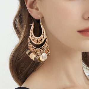 LEGITTA Bohemian Chandelier Earrings Gold Gypsy Coin Disc Charm Tassel Dangle Drop Boho Hoop Fashion Jewelry for Women