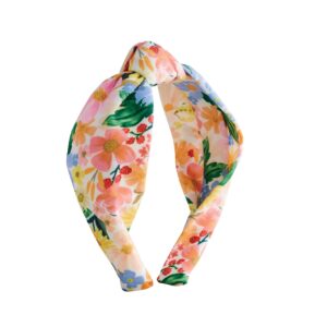 RIFLE PAPER CO. Marguerite Knotted Headband, Bright Floral Pattern, Design Printed Fabric Over Structured Full Polyester on Durable Plastic Band, 1 Count