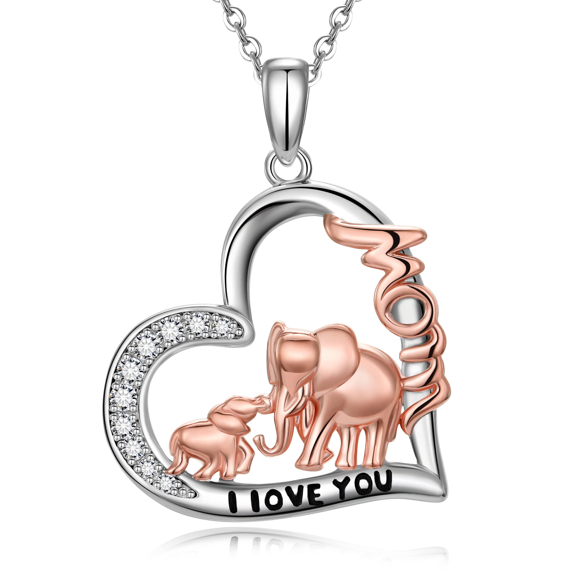 CHIC & ARTSY Mama Elephant Necklace Rose Gold Plated 925 Sterling Silver Lucky Elephant Necklace Never Forget that I Love You Elephant Necklace Mom and Daughter Elephant Necklace for Mothers Day