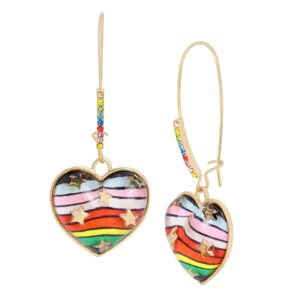 Betsey Rainbow Heart Dangle Earrings